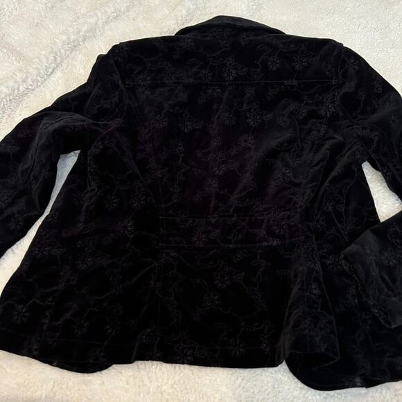 Vtg Eddie Bauer Velvet Blazer Jacket Womens Black 8p Button Pockets Stretch - Picture 2 of 7